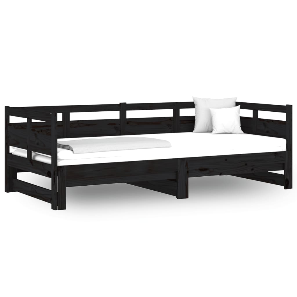 Lit coulissant sans matelas noir 2x(80x200)cm