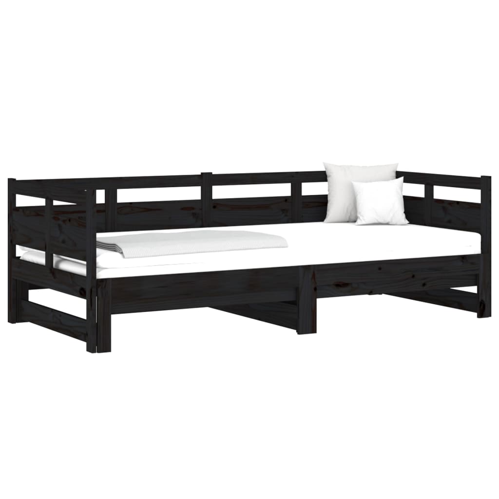 Lit coulissant sans matelas noir 2x(80x200)cm