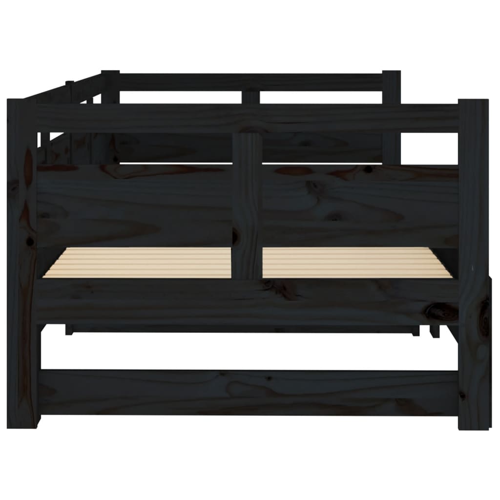 Lit coulissant sans matelas noir 2x(80x200)cm