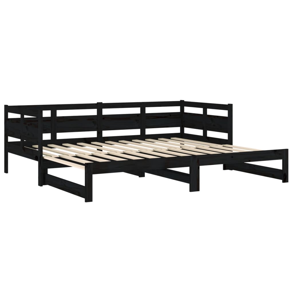 Lit coulissant sans matelas noir 2x(80x200)cm