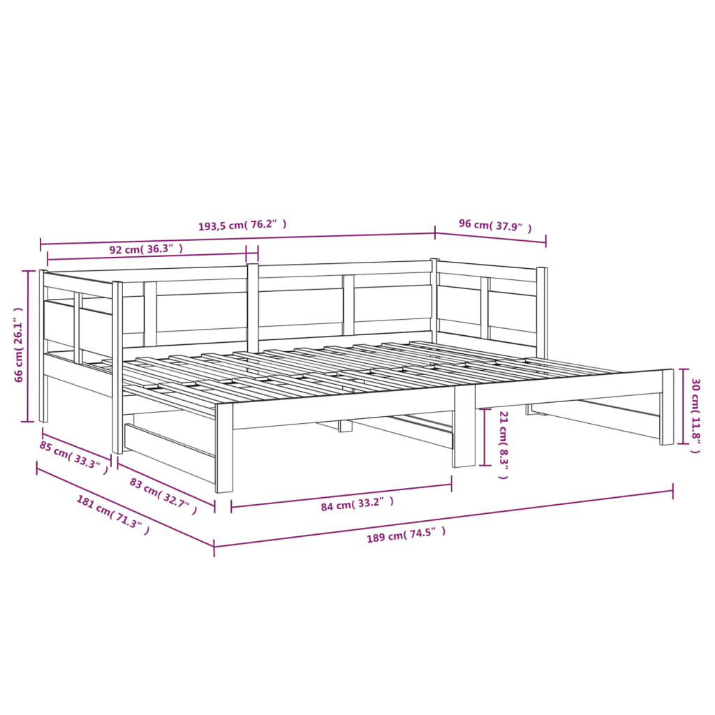 Lit coulissant sans matelas bois de pin massif 2x(90x190) cm