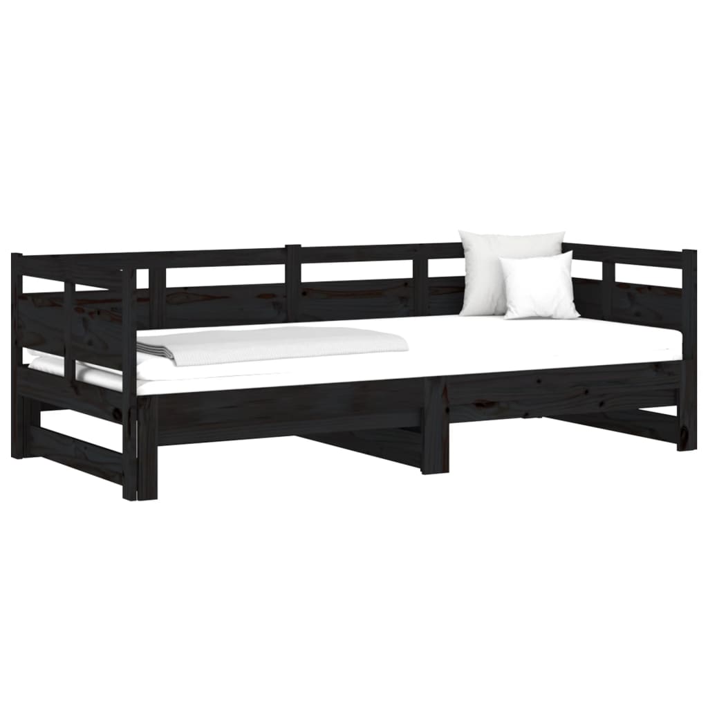 Lit coulissant sans matelas noir 2x(90x190) cm