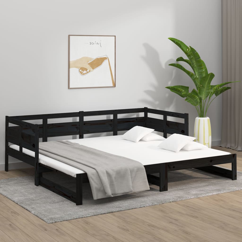 Lit coulissant sans matelas noir 2x(90x190) cm