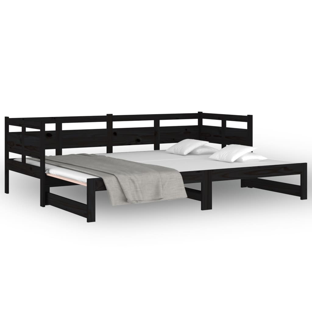 Lit coulissant sans matelas noir 2x(90x190) cm