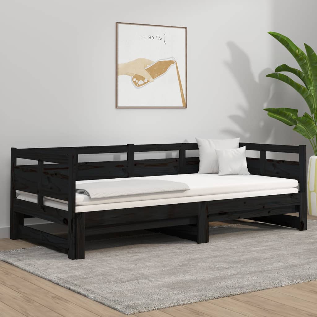 Lit coulissant sans matelas noir 2x(90x190) cm