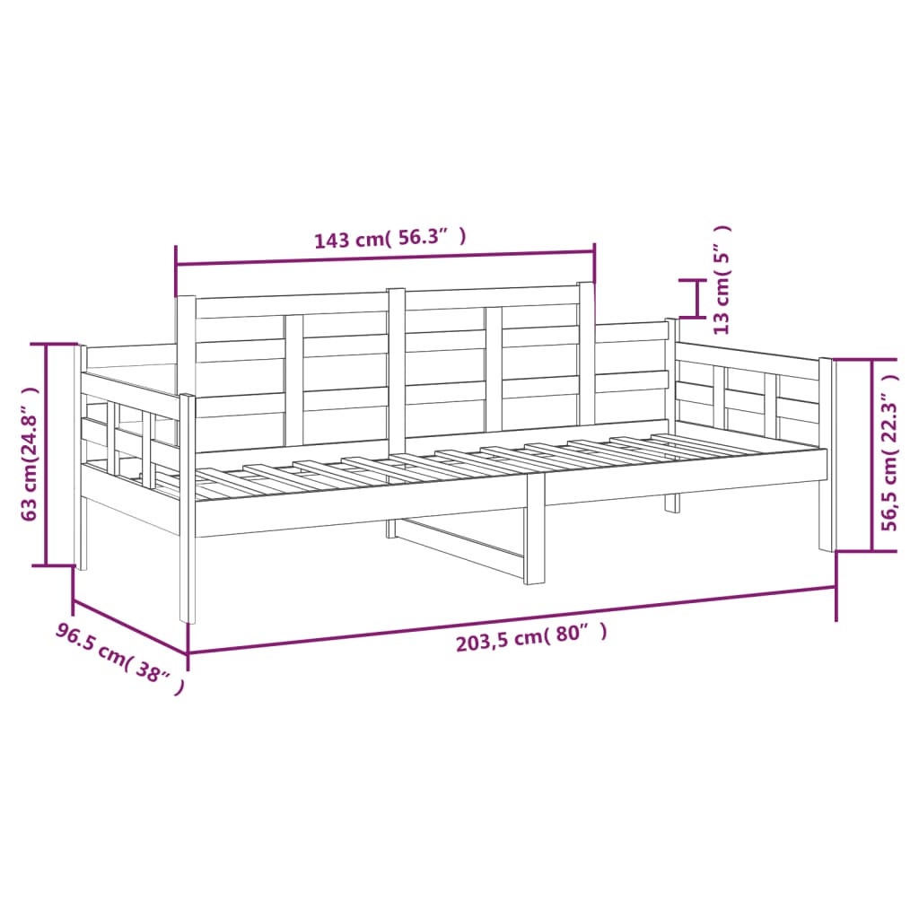 Lit de jour sans matelas bois de pin massif 90x200 cm