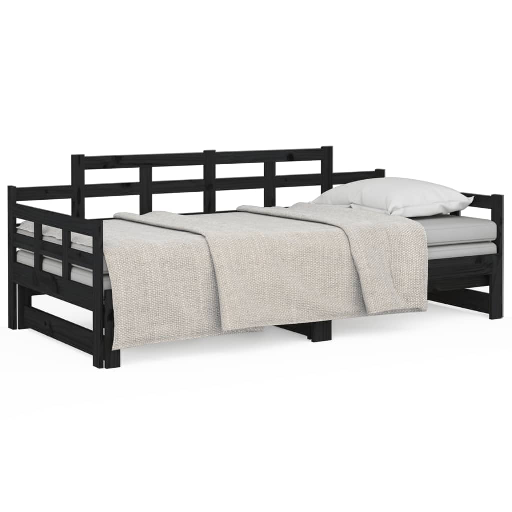 Lit coulissant sans matelas noir 2x(90x200) cm