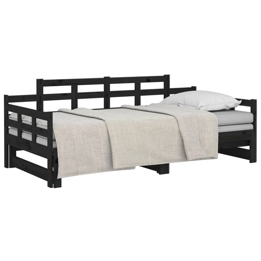 Lit coulissant sans matelas noir 2x(90x200) cm