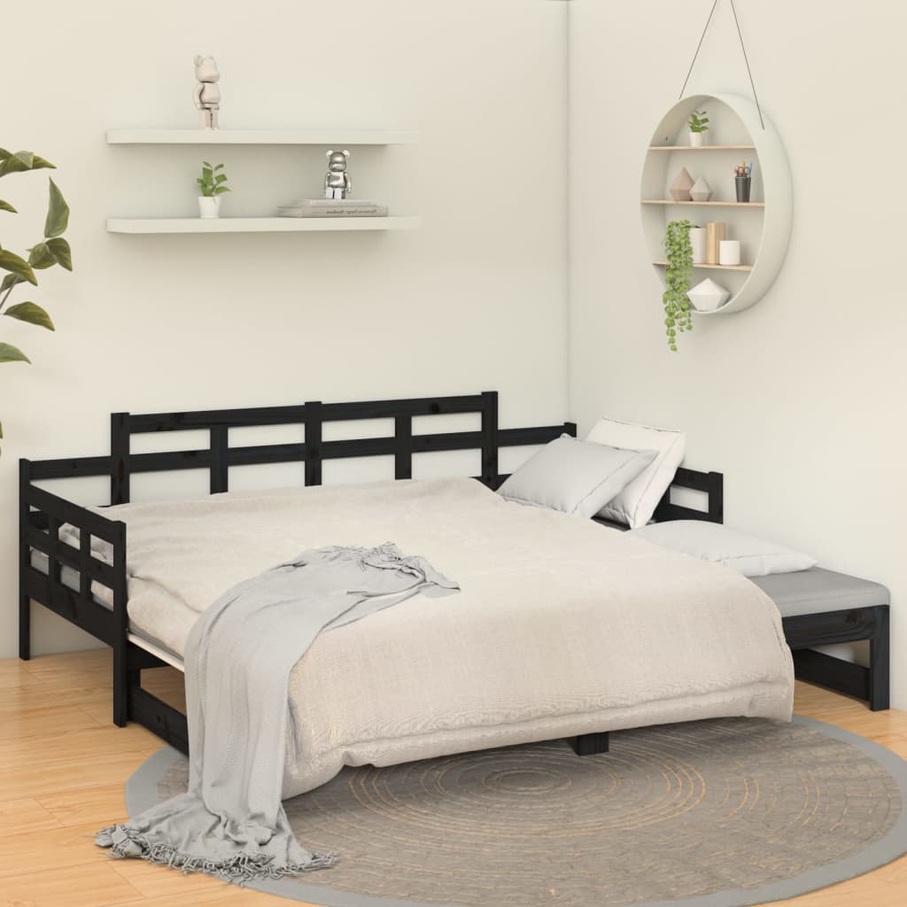 Lit coulissant sans matelas noir 2x(90x200) cm