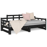 Lit coulissant sans matelas noir 2x(90x200) cm