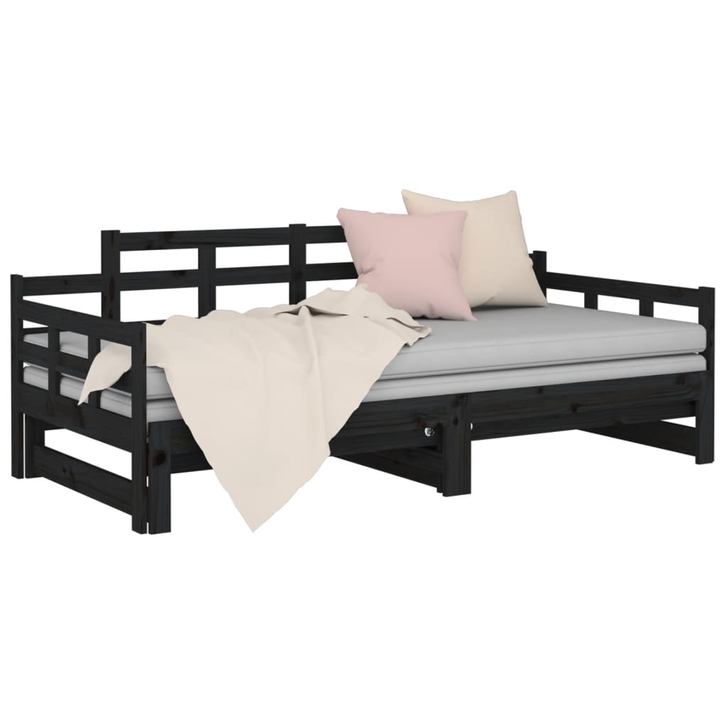 Lit coulissant sans matelas noir 2x(90x200) cm