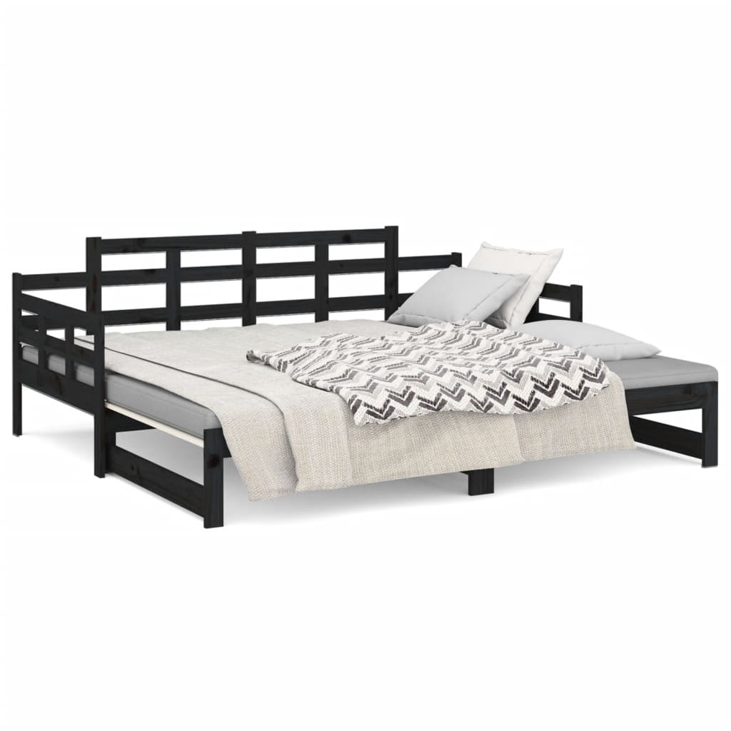 Lit coulissant sans matelas noir 2x(90x200) cm