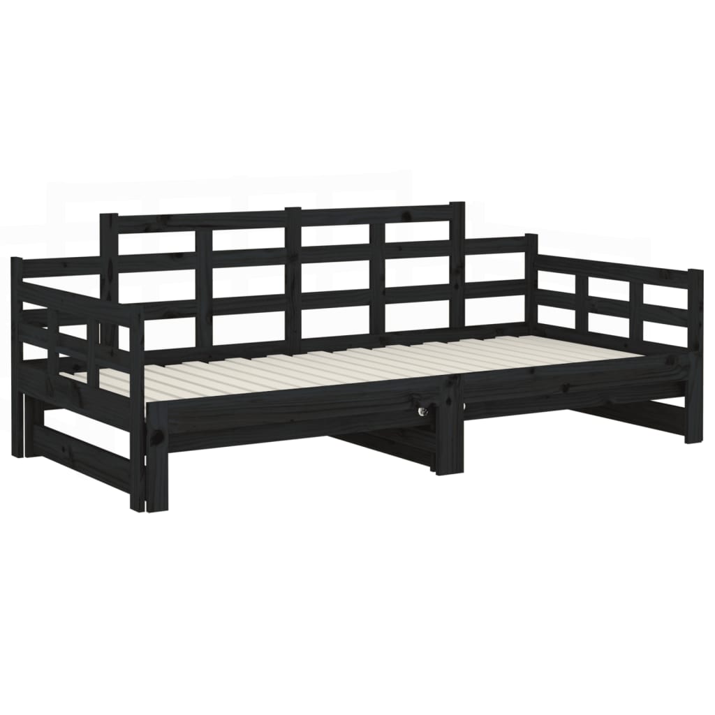 Lit coulissant sans matelas noir 2x(90x200) cm