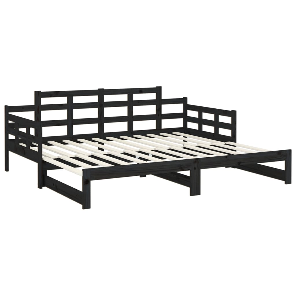 Lit coulissant sans matelas noir 2x(90x200) cm