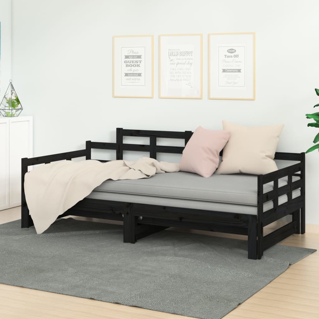 Lit coulissant sans matelas noir 2x(90x200) cm