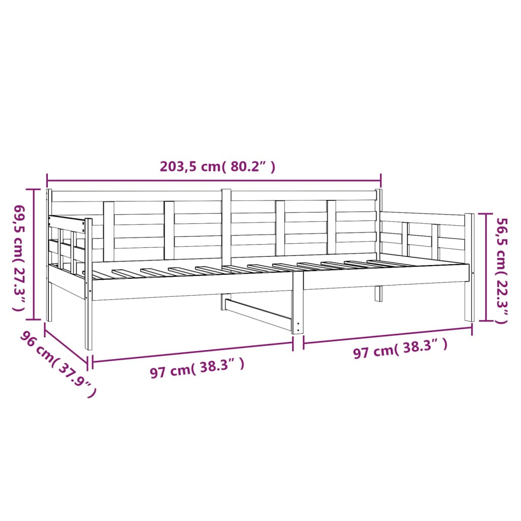 Lit de jour sans matelas bois de pin massif 90x200 cm