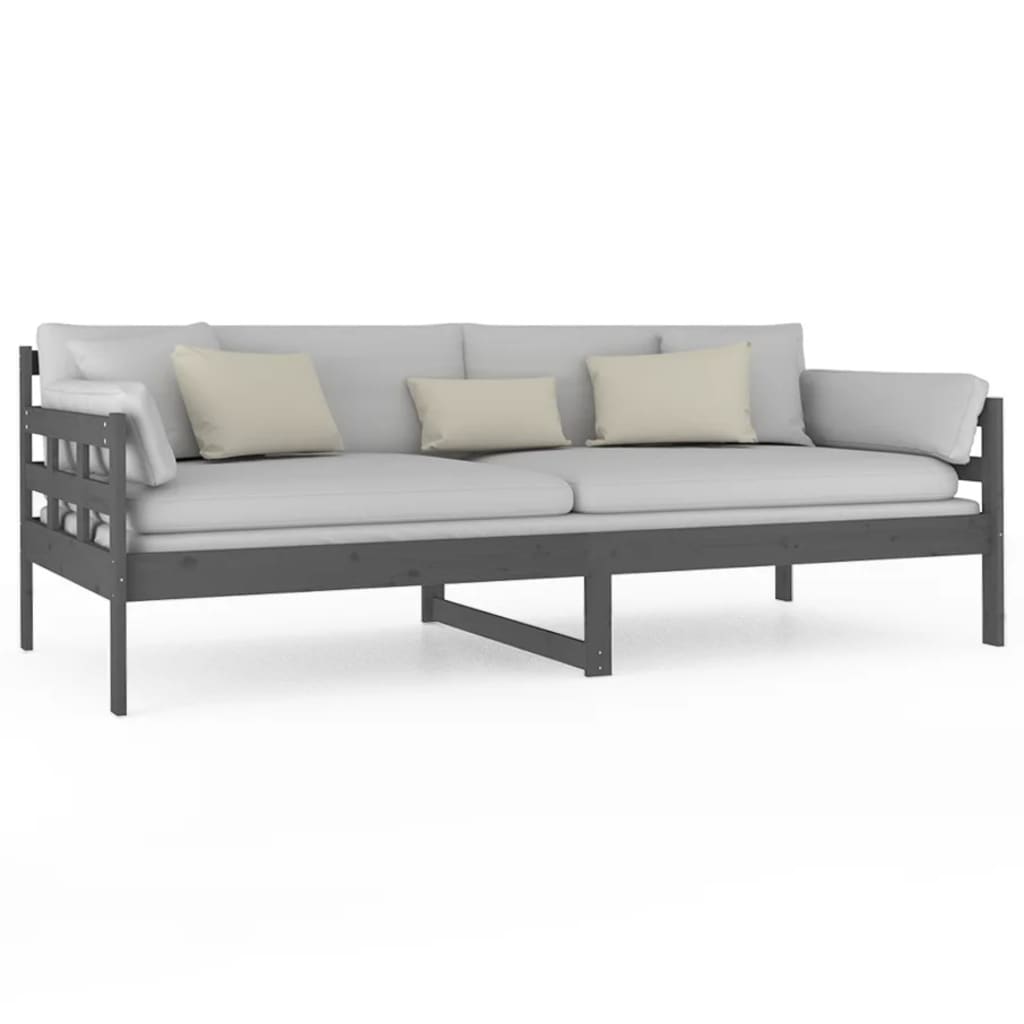 Lit de jour sans matelas gris bois de pin massif 90x200 cm