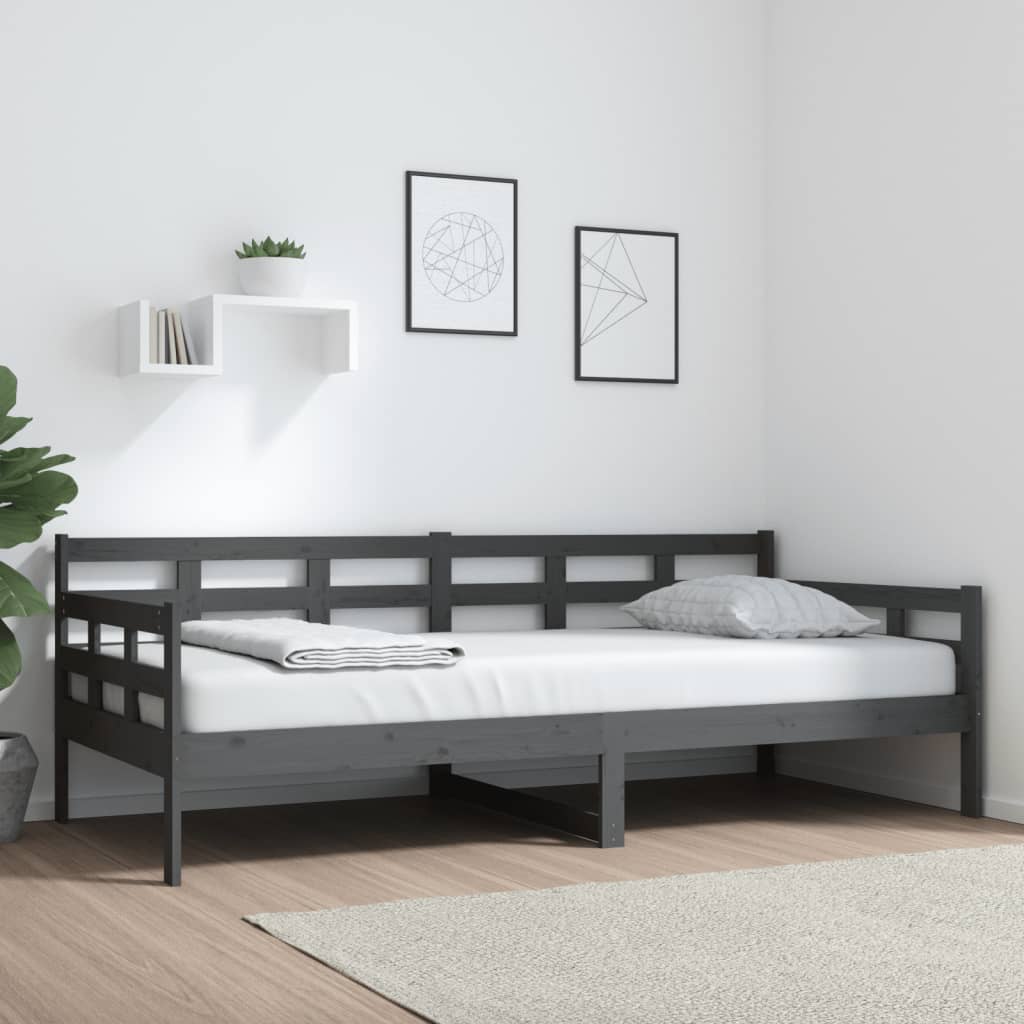 Day bed without mattress gray solid pine wood 90x200 cm