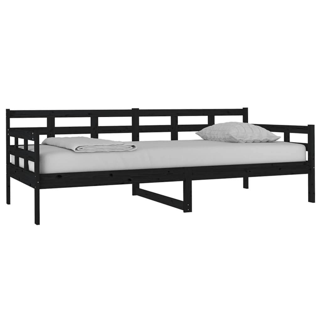 Day bed without mattress black solid pine wood 90x200 cm