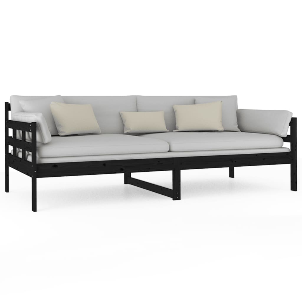 Day bed without mattress black solid pine wood 90x200 cm