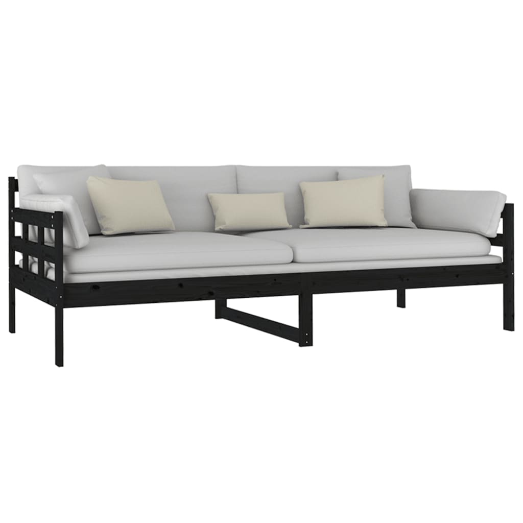 Day bed without mattress black solid pine wood 90x200 cm