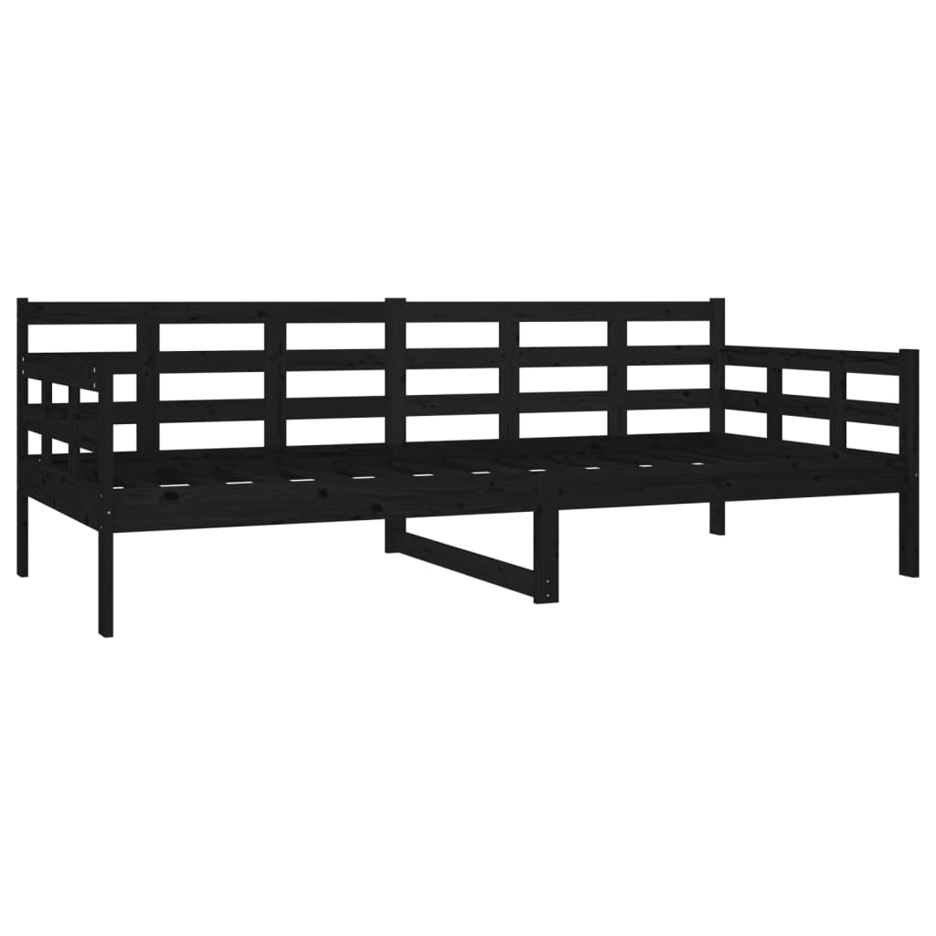 Day bed without mattress black solid pine wood 90x200 cm