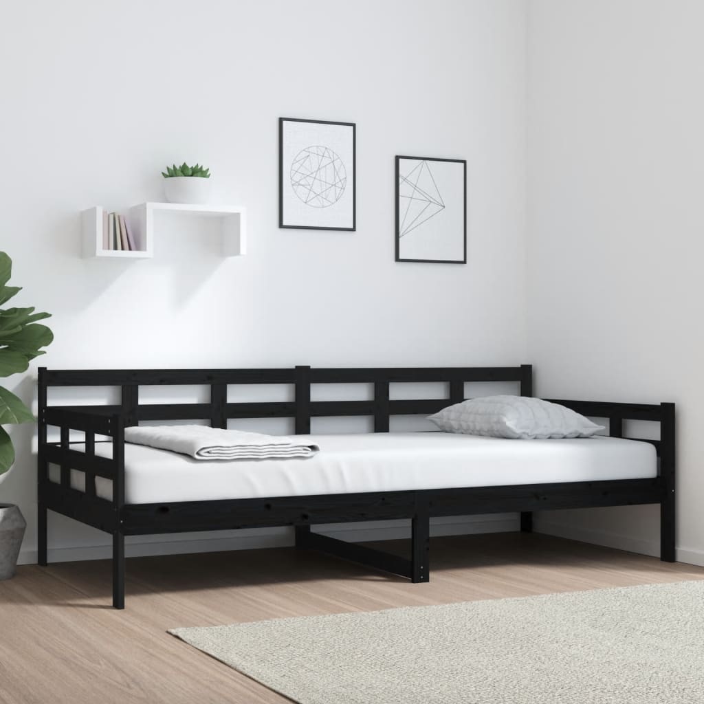 Day bed without mattress black solid pine wood 90x200 cm