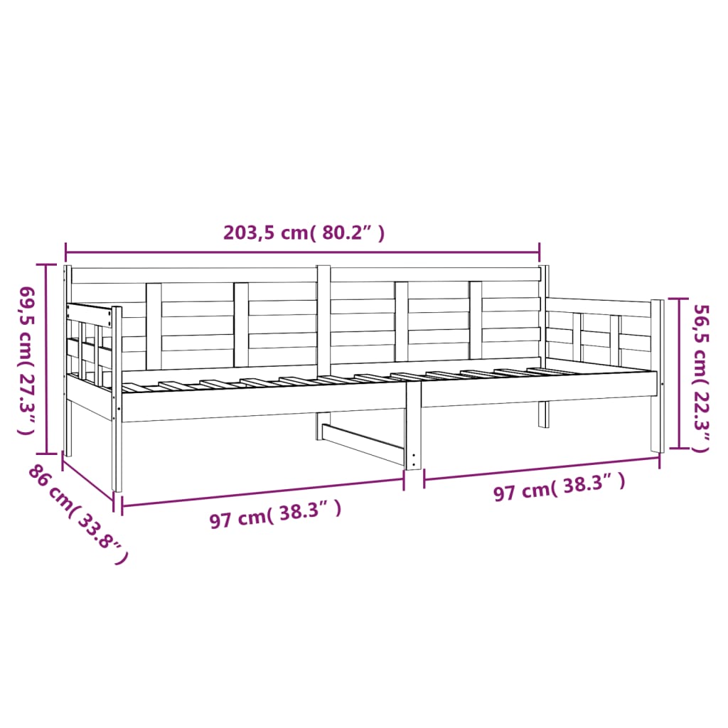 Lit de jour sans matelas bois de pin massif 80x200 cm