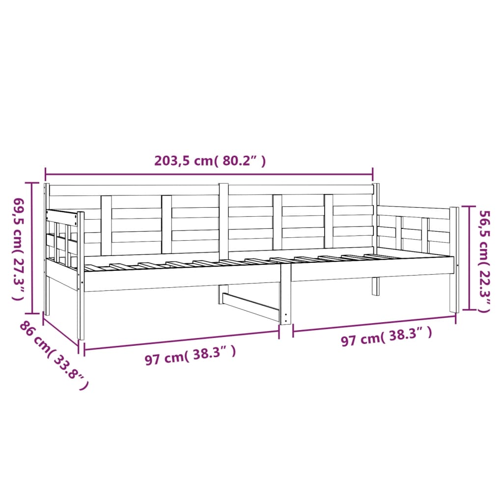 Lit de jour sans matelas blanc bois de pin massif 80x200 cm