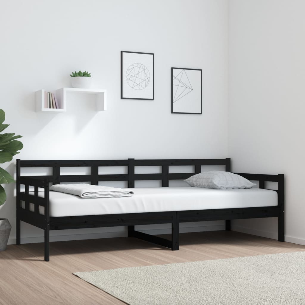 Day bed without mattress black solid pine wood 80x200 cm