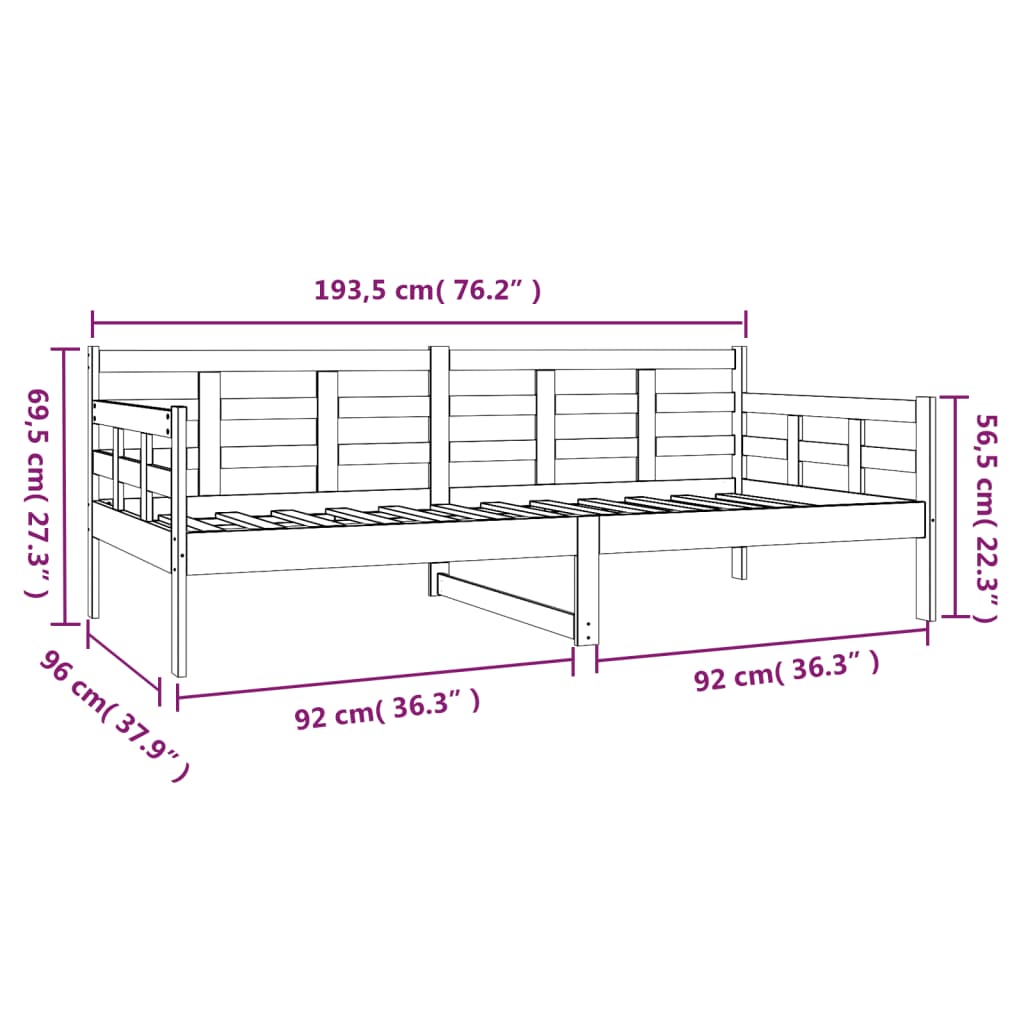 Day bed without mattress solid pine wood 90x190 cm