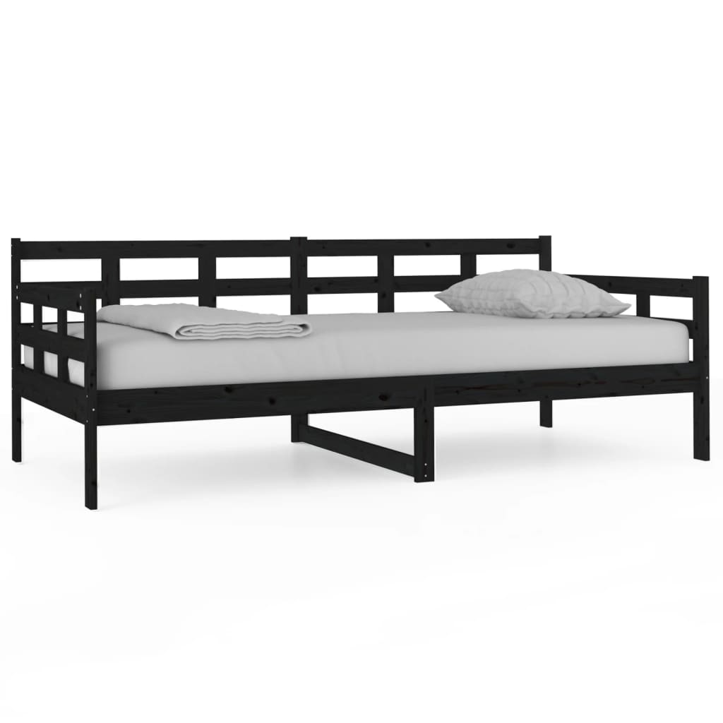 Lit de jour sans matelas noir bois de pin massif 90x190 cm