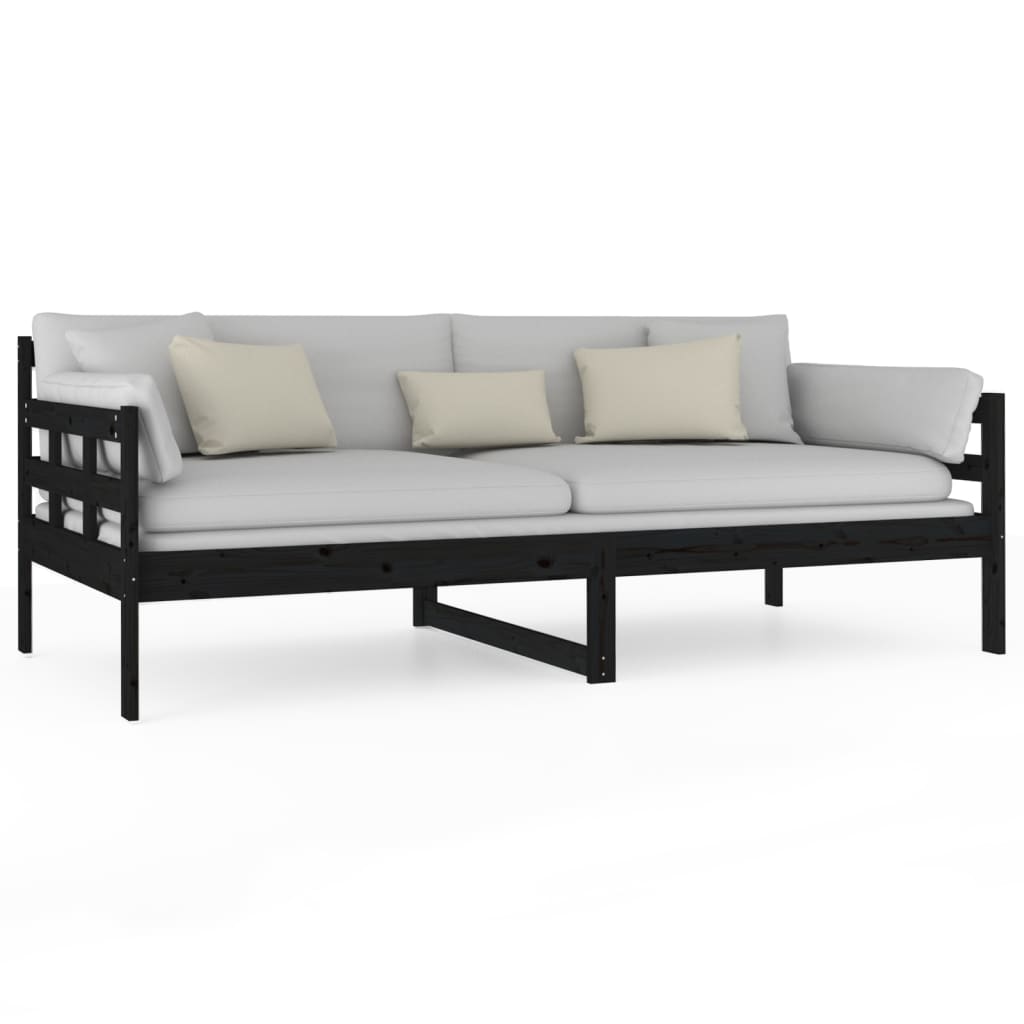 Lit de jour sans matelas noir bois de pin massif 90x190 cm