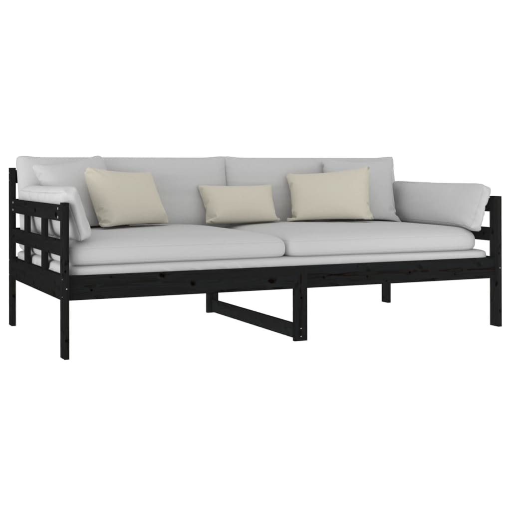 Lit de jour sans matelas noir bois de pin massif 90x190 cm