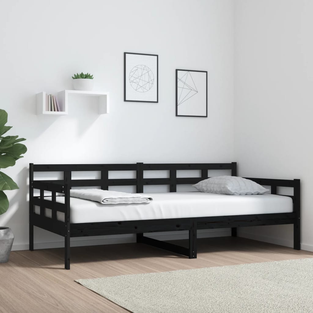 Lit de jour sans matelas noir bois de pin massif 90x190 cm