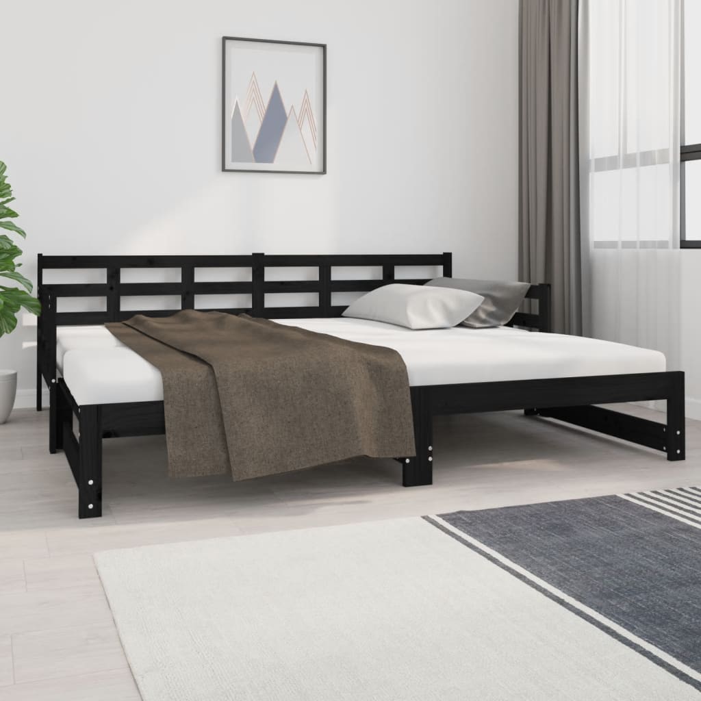 Sliding bed without mattress black 2x(90x200) cm