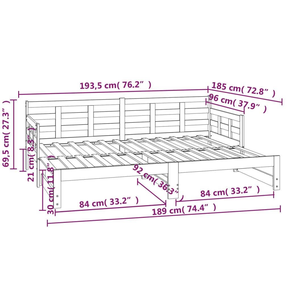 Sliding bed without mattress white 2x(90x190) cm