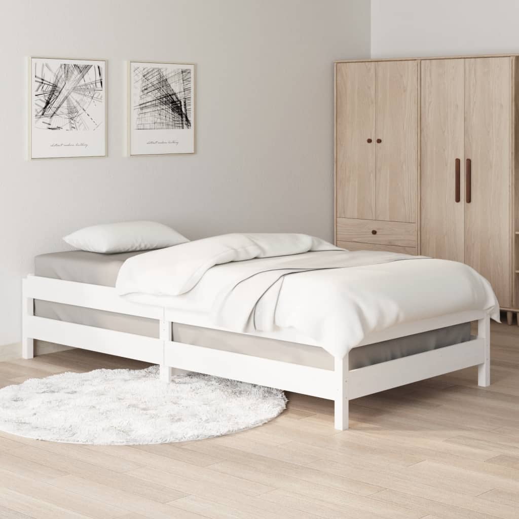 Stackable bed without mattress white 100x200 cm solid pine wood