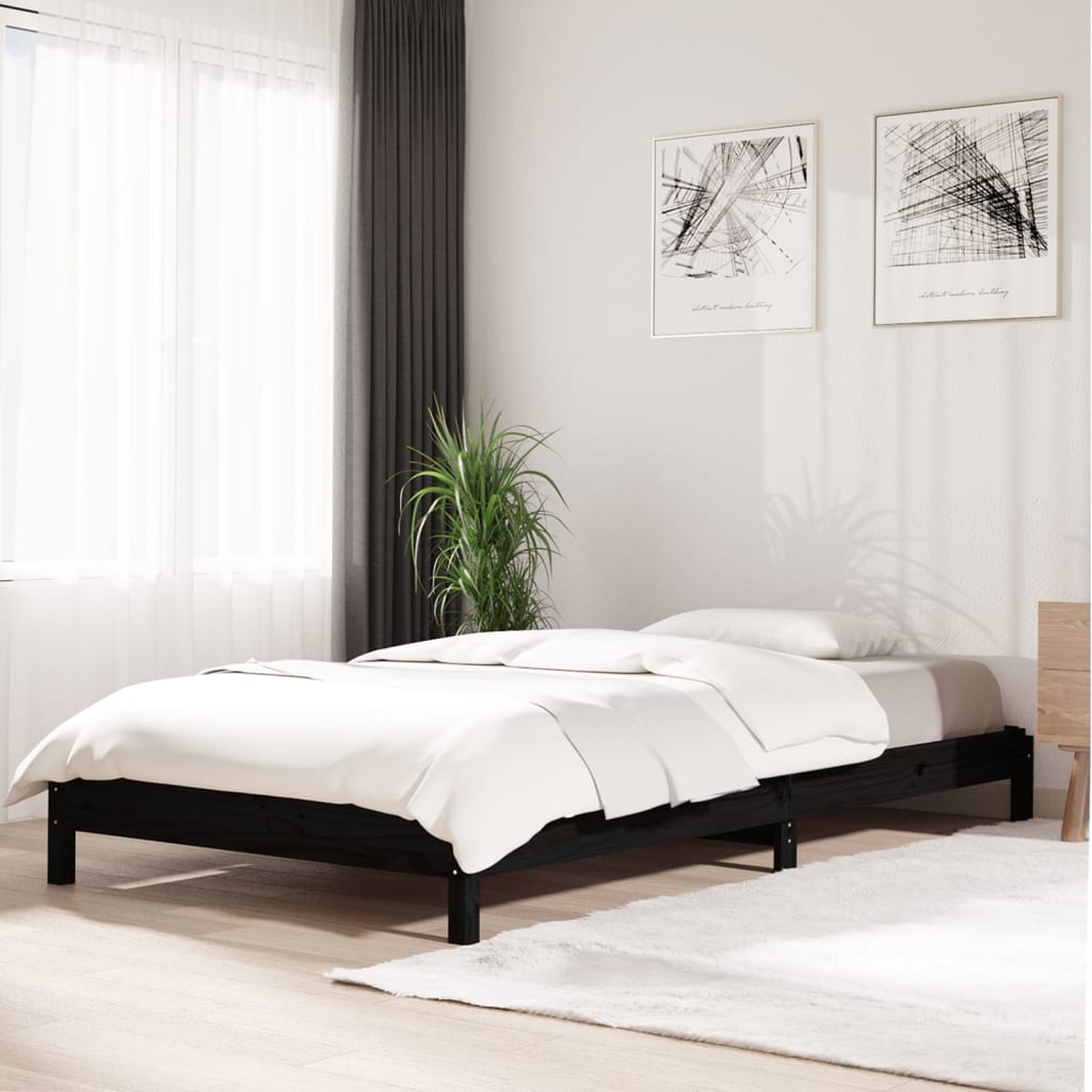 Stackable bed without mattress black 100x200 cm solid pine wood