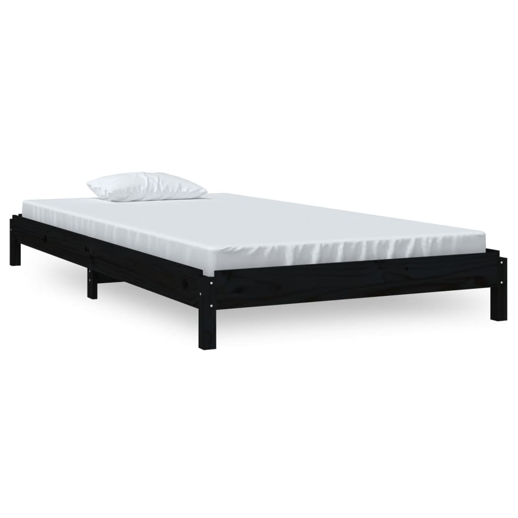 Lit empilable sans matelas noir 90x200 cm bois de pin massif