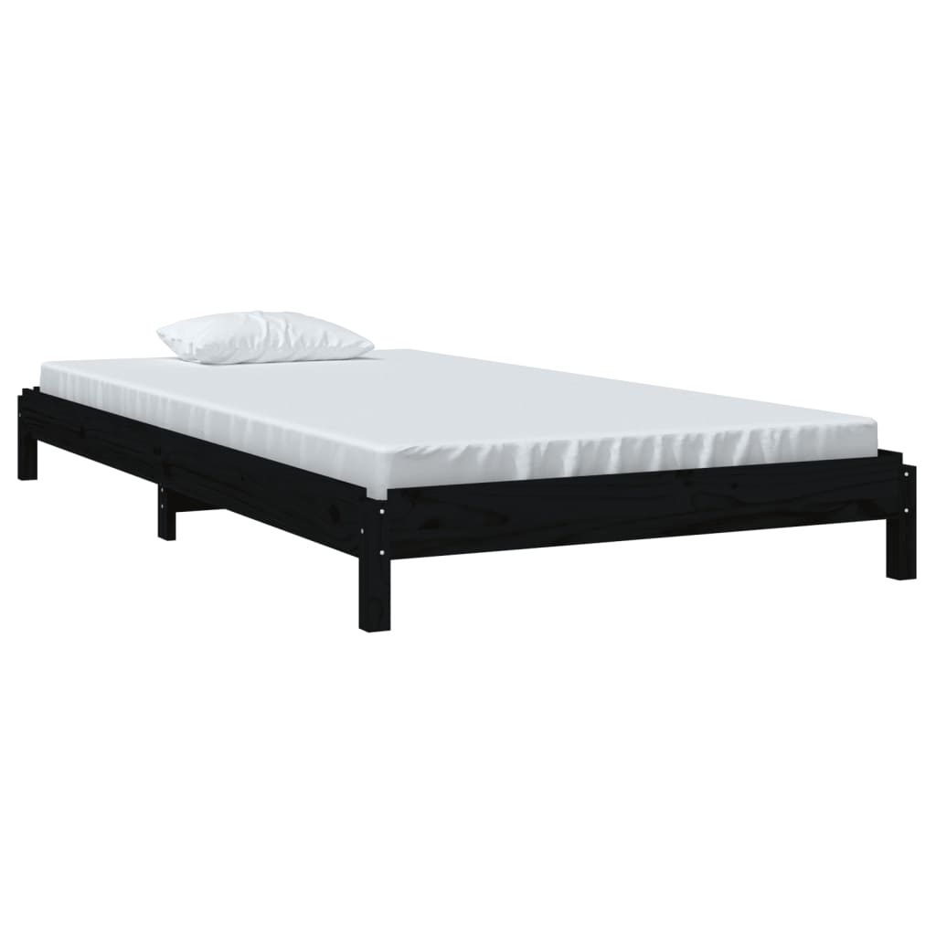 Lit empilable sans matelas noir 90x200 cm bois de pin massif