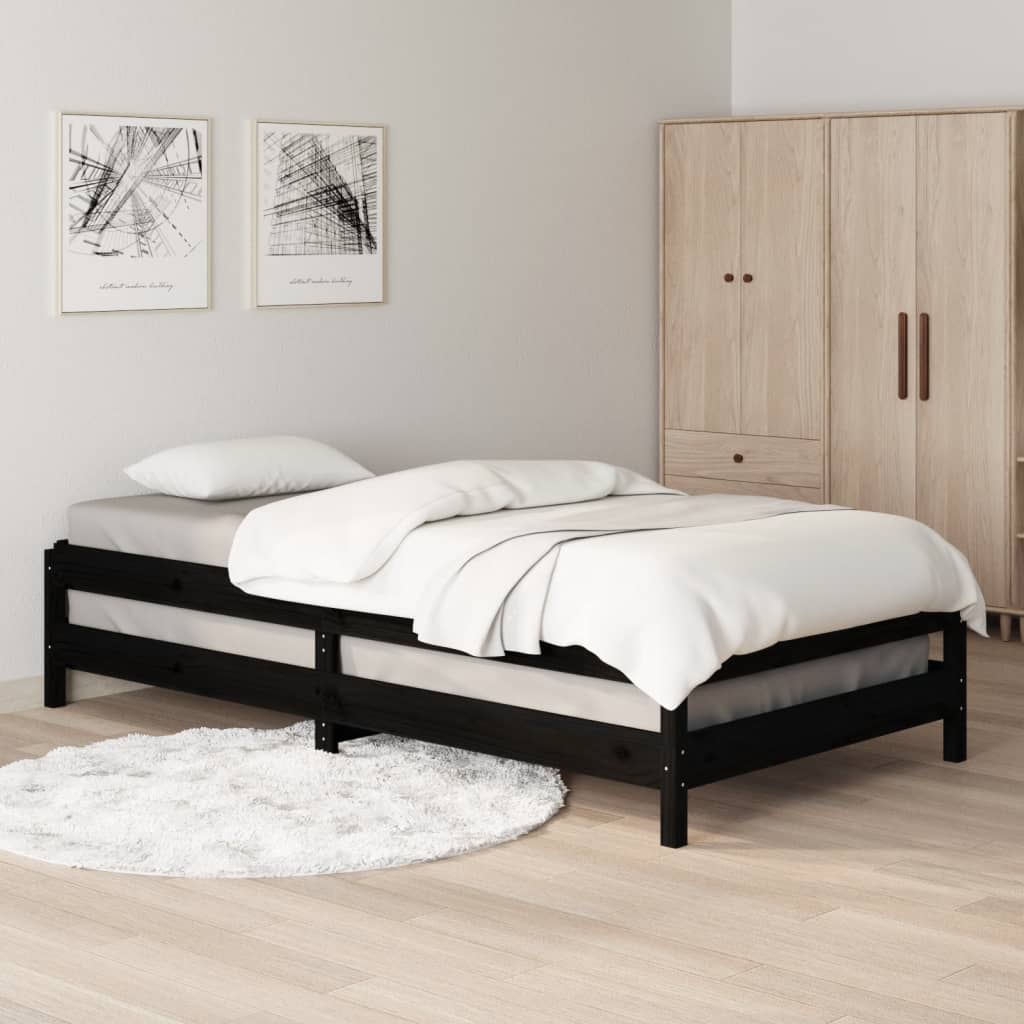 Lit empilable sans matelas noir 90x200 cm bois de pin massif