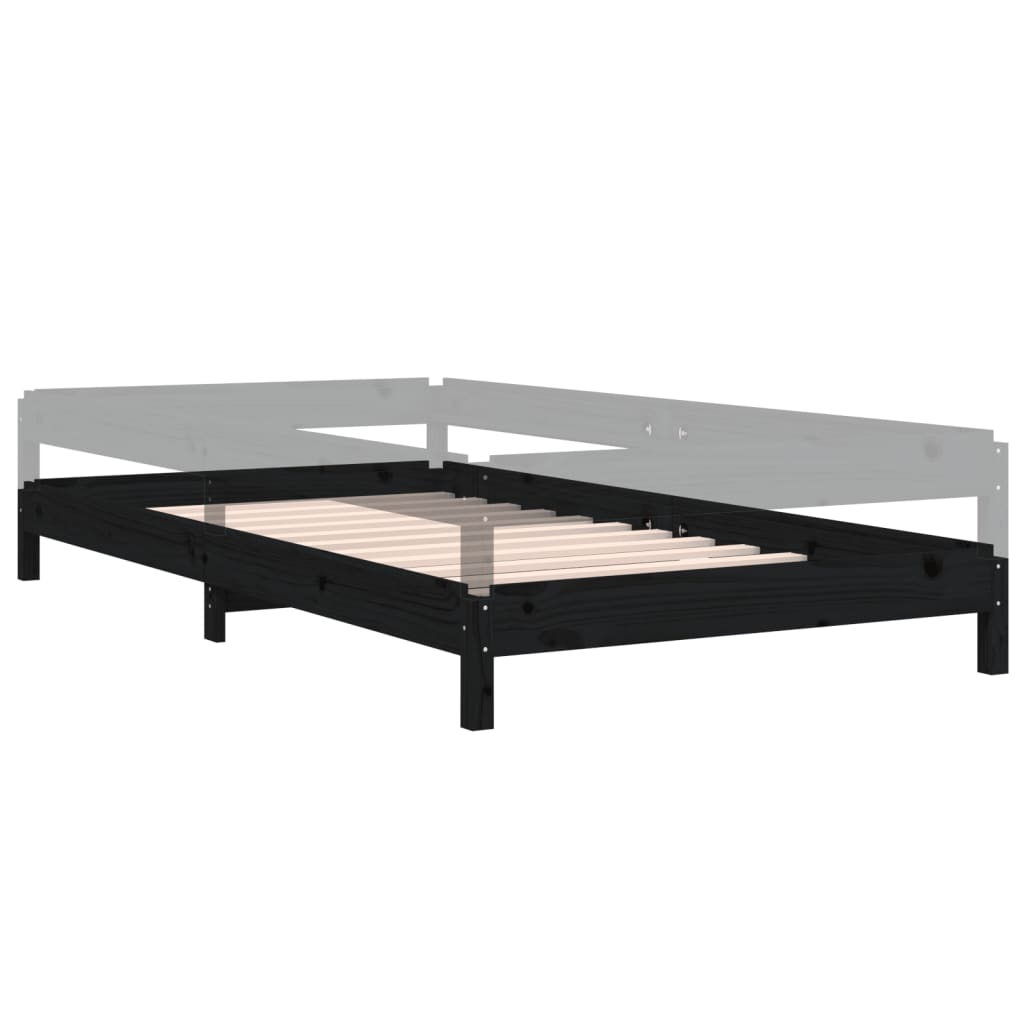 Lit empilable sans matelas noir 90x200 cm bois de pin massif