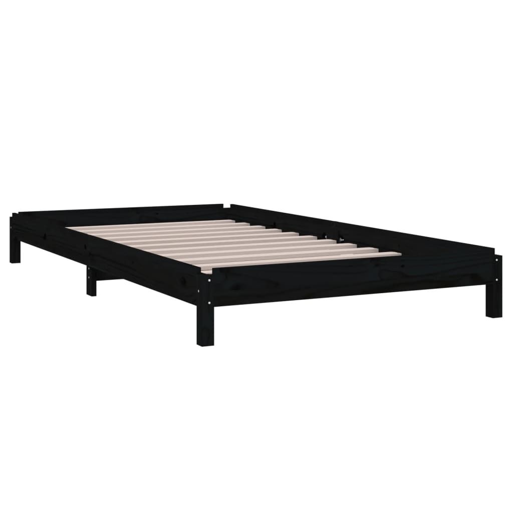 Lit empilable sans matelas noir 90x200 cm bois de pin massif