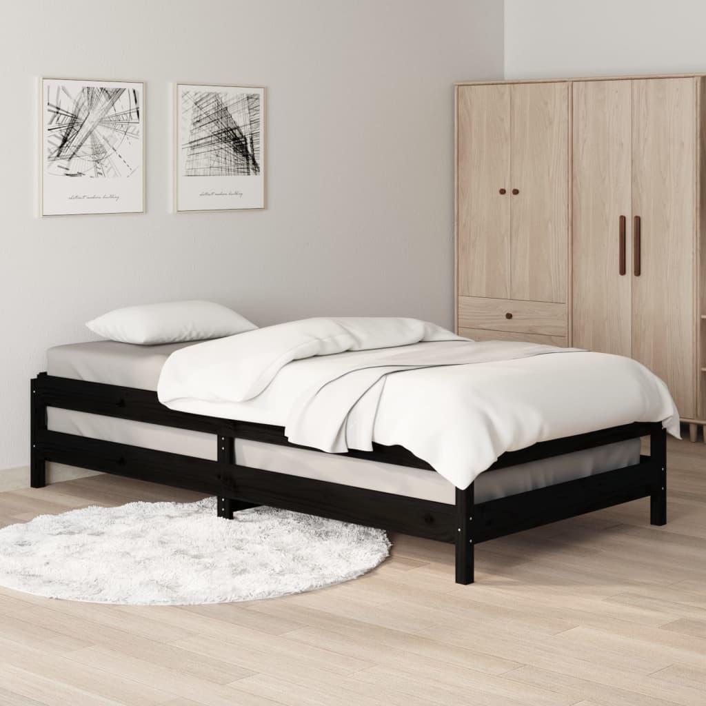 Lit empilable sans matelas noir 80x200 cm bois massif de pin