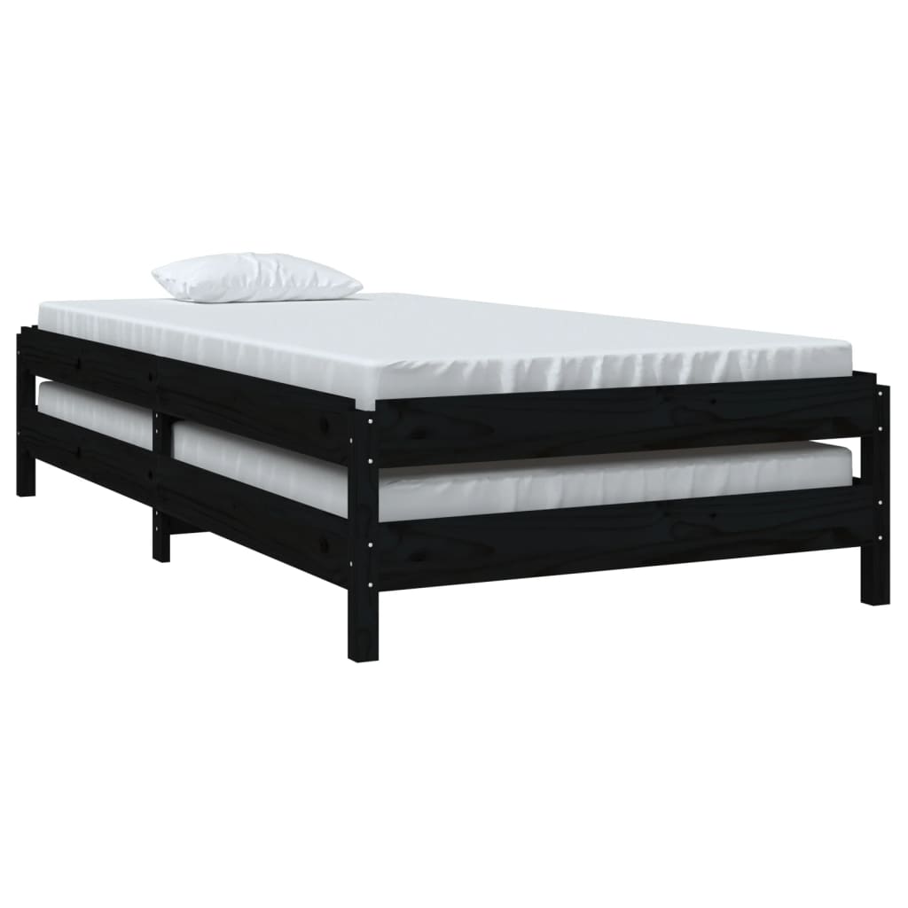 Lit empilable sans matelas noir 80x200 cm bois massif de pin