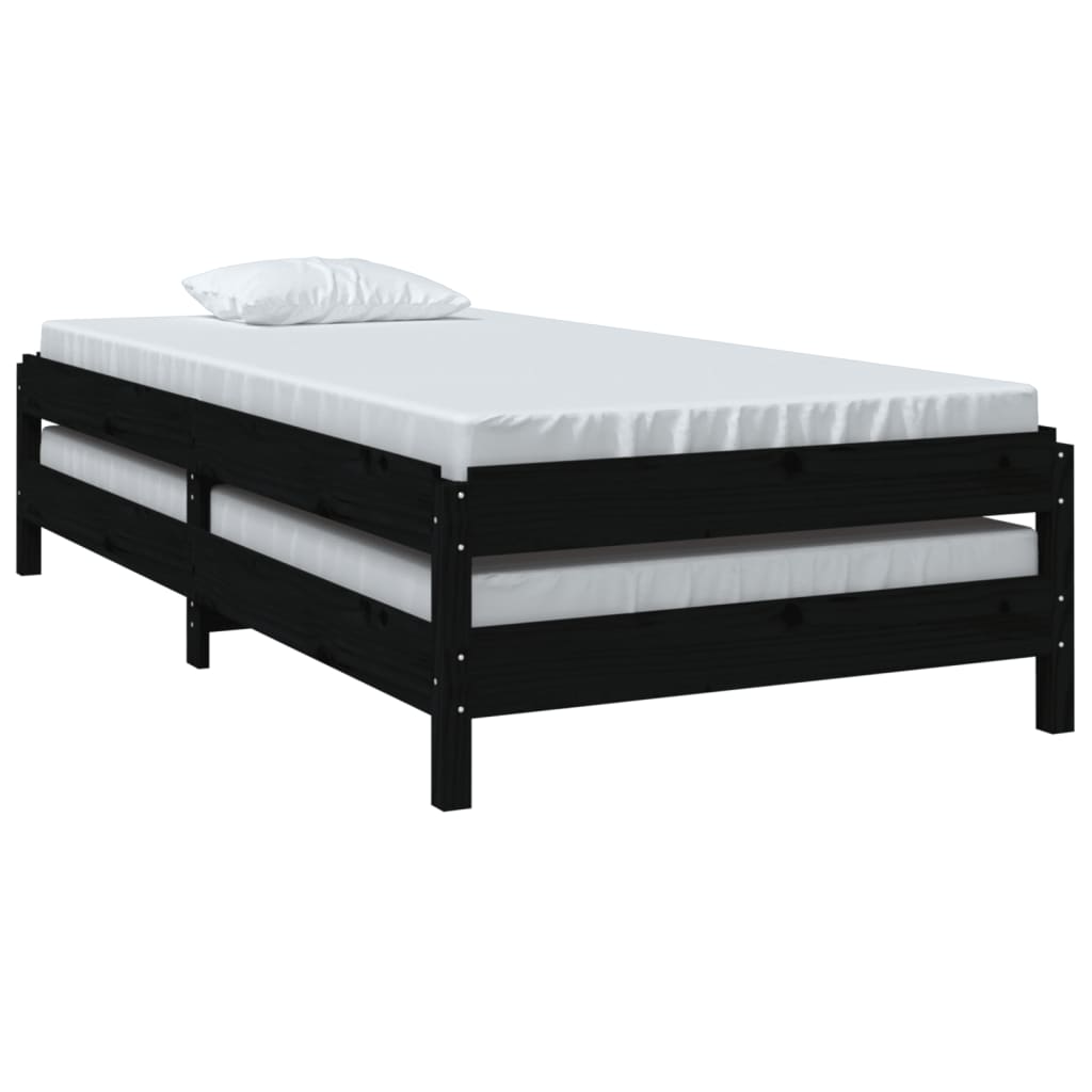 Lit empilable sans matelas noir 90x190 cm bois de pin massif