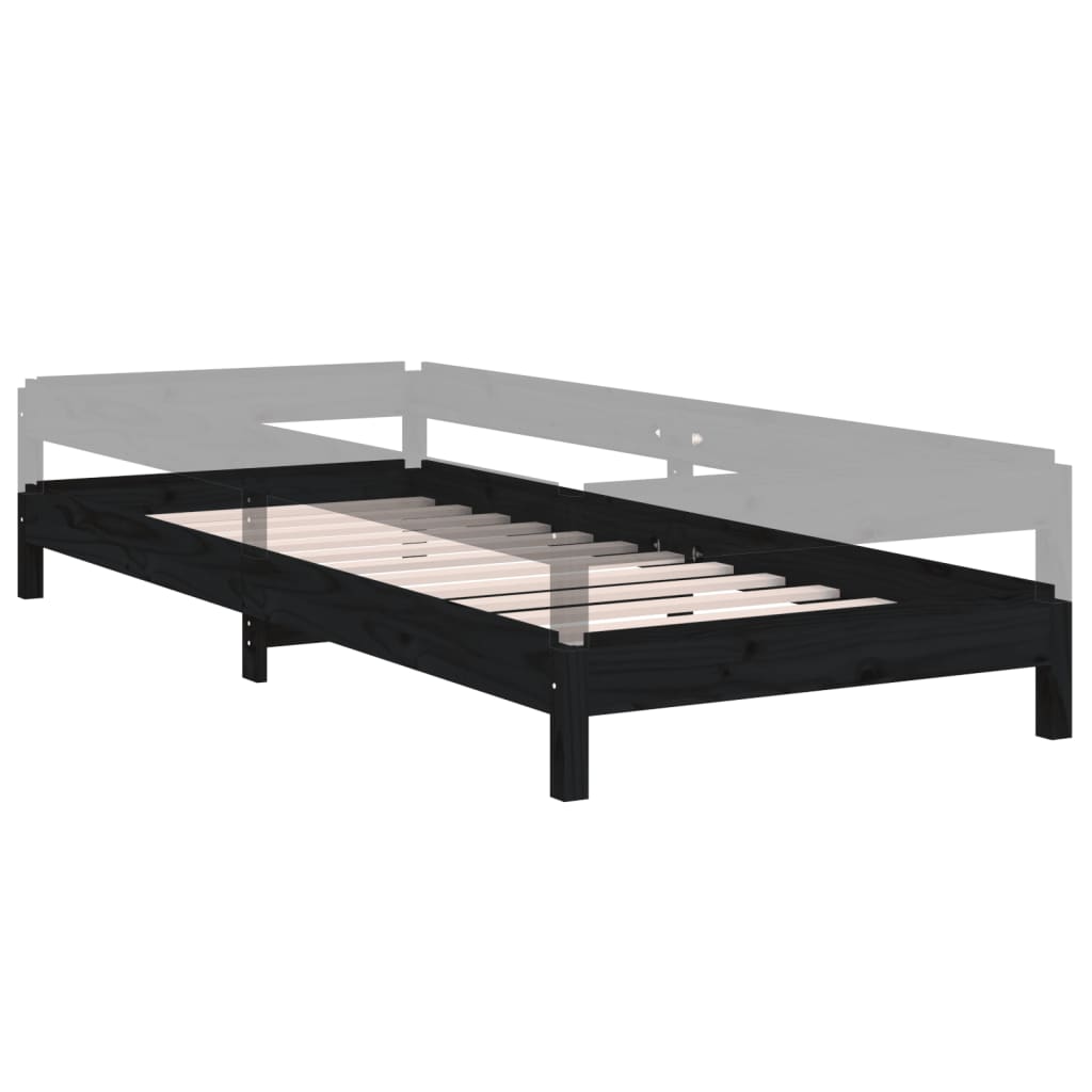 Lit empilable sans matelas noir 90x190 cm bois de pin massif