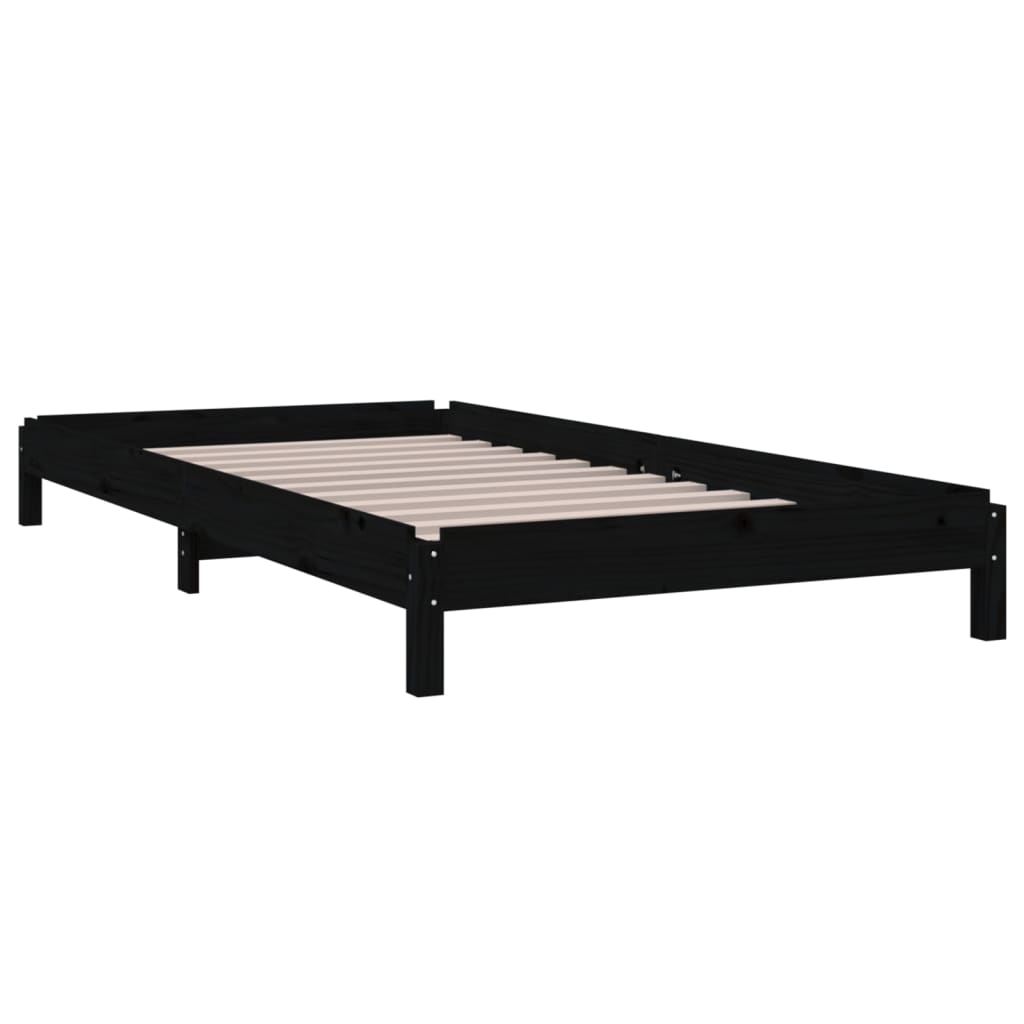 Lit empilable sans matelas noir 90x190 cm bois de pin massif