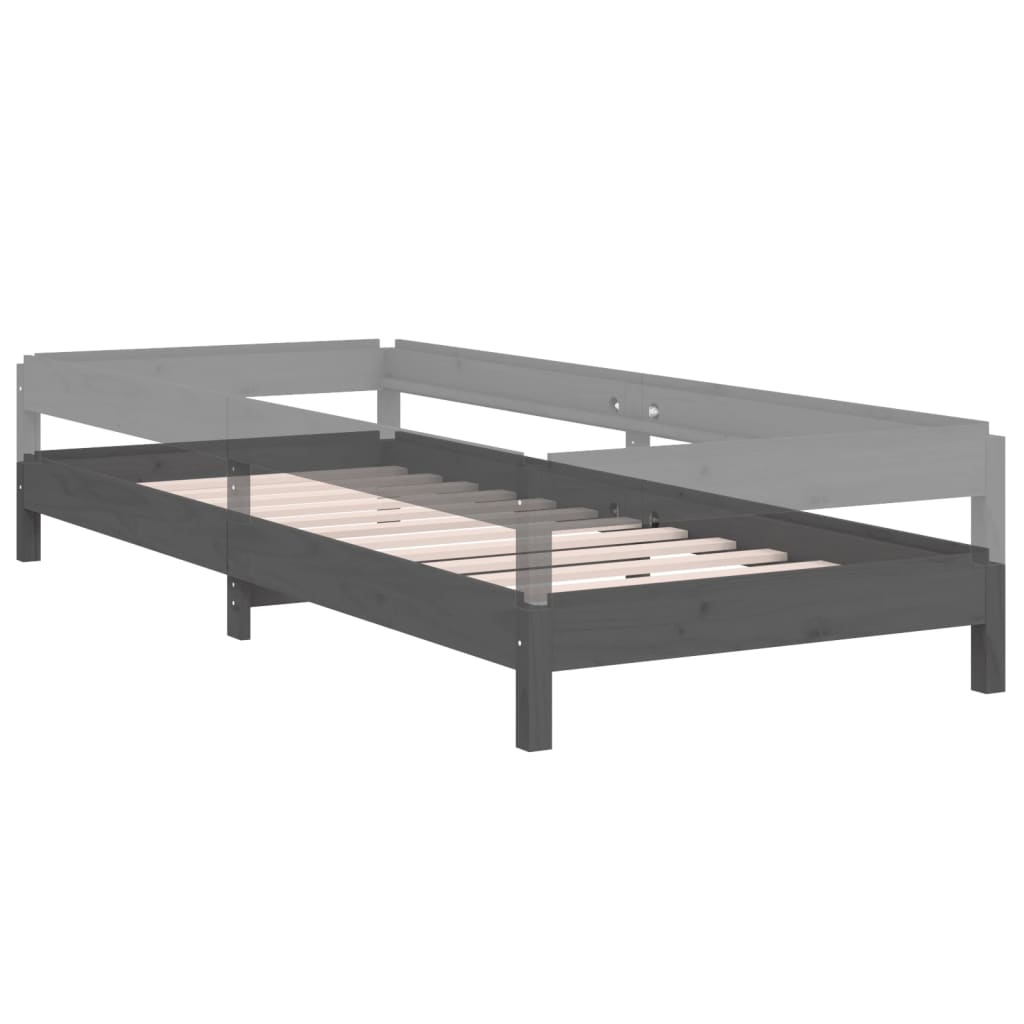 Lit empilable sans matelas gris 75x190 cm bois de pin massif